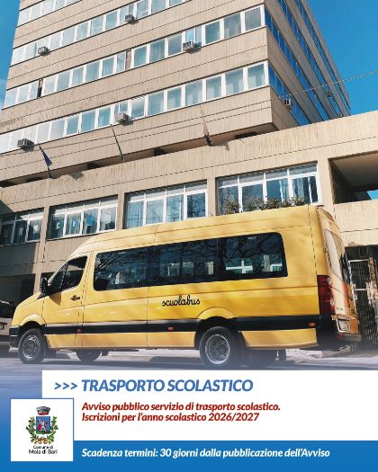 AVVISO PUBBLICO SERVIZIO DI TRASPORTO SCOLASTICO A.S. 2026-2027. ISCRIZIONI