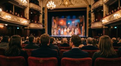 foto spettatori platea teatro mentre guarda commedia