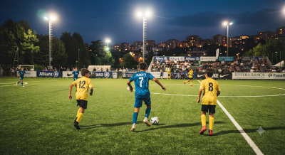 foto campo da calcio di sera
